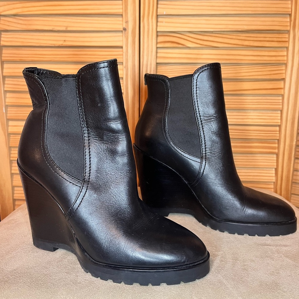 Michael Kors Black Leather Wedge Boots